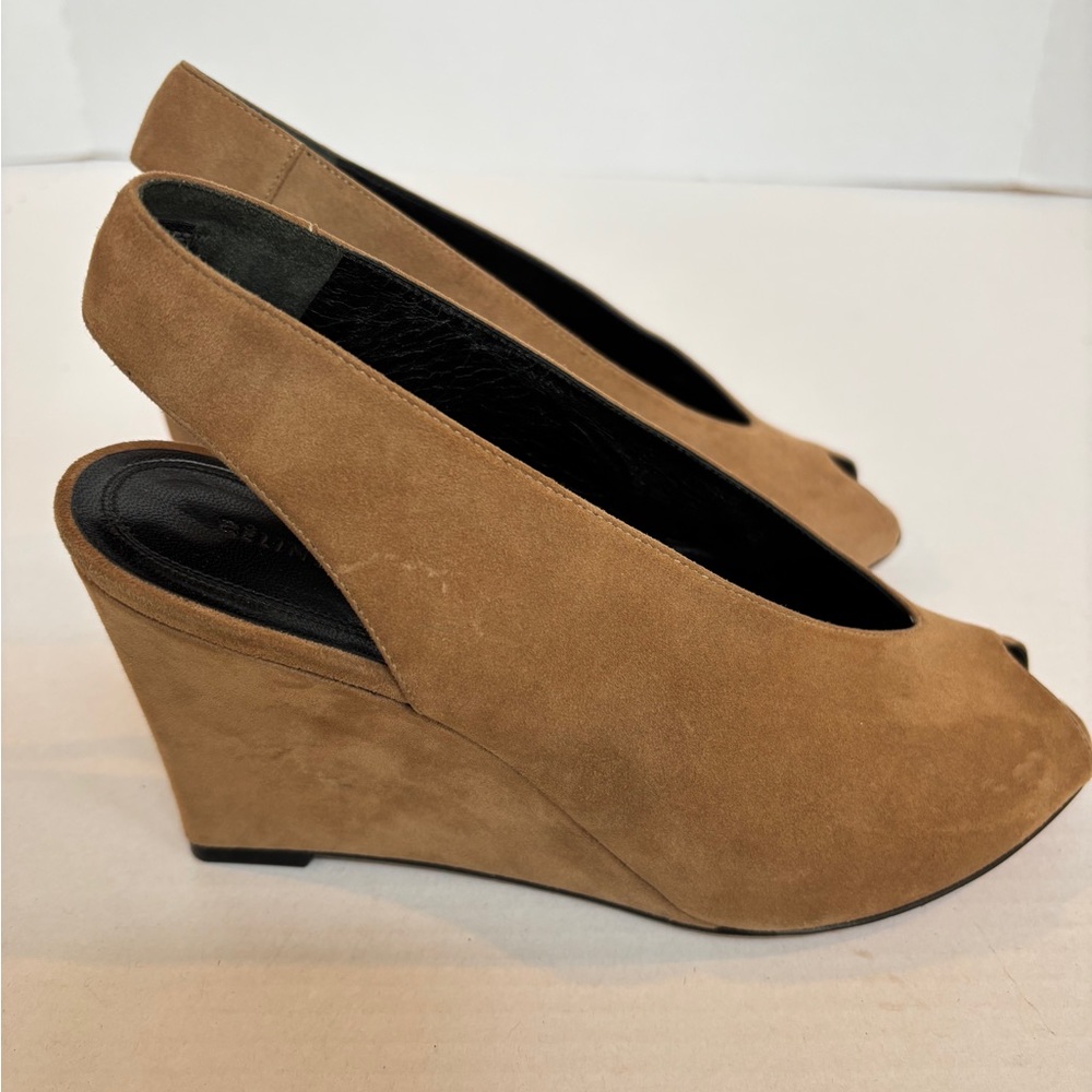 Celine Suede Peep-Toe Slingbacks  | Size 36 | Camel Suede Wedges - Picture 4 of 10